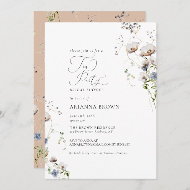 Wildflower Calligraphy Bridal Shower Invitation (Front/Back)