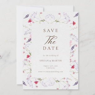Wildflower Calligraphy Cream Wedding Save The Date Invitation