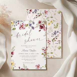 Wildflower Calligraphy Mauve Bridal Shower Invitation