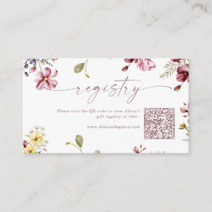 Wildflower Calligraphy Mauve QR Code Gift Registry Enclosure Card