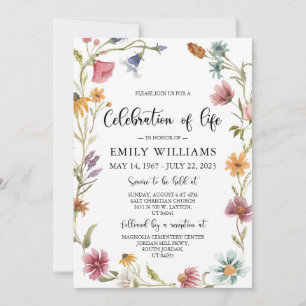 Wildflower Celebration of life Invitation Funeral 