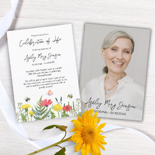 Wildflower Celebration of Life Photo Funeral Invitation