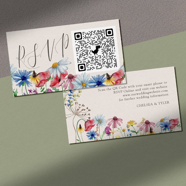 Wildflower Charm Online RSVP QR Code Wedding Enclosure Card (QR Code RSVP Card - Upload the QR code which links to your wedding website)