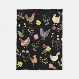 Wildflower Chicken Floral Chicken Lover Cute Farme Fleece Blanket