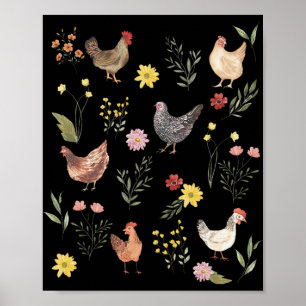 Wildflower Chicken Floral Chicken Lover Cute Farme Poster