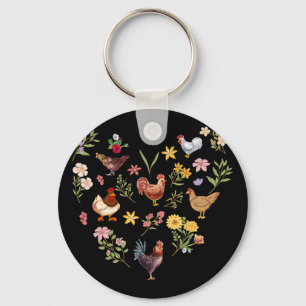 Wildflower Chicken Heart Farm Animal Farmer Men Wo Key Ring