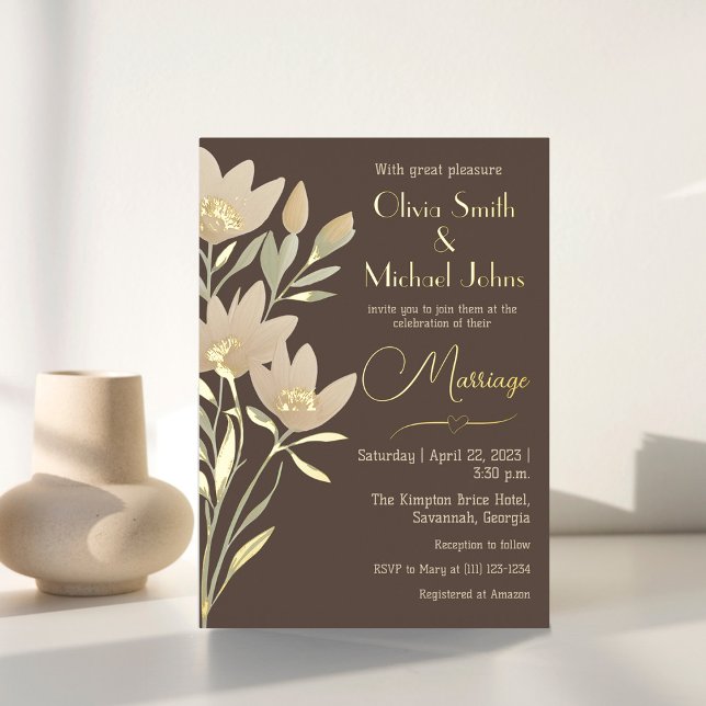 Wildflower Chocolate and cream Wedding Invitation (Creator Uploaded)