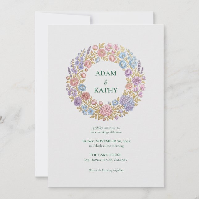 Wildflower Circle Wreath Wedding Invitation (Front)