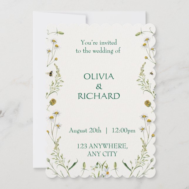 Wildflower classic floral Minimalist Invitations (Front)