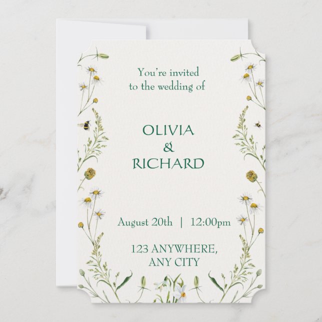 Wildflower classic floral Minimalist Invitations (Front)