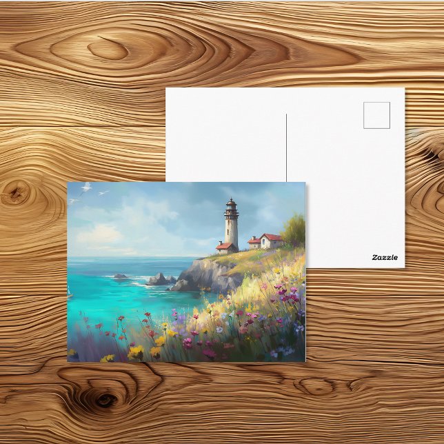 Wildflower Cliff Lighthouse Watercolor Art Postcard (Creator Uploaded)