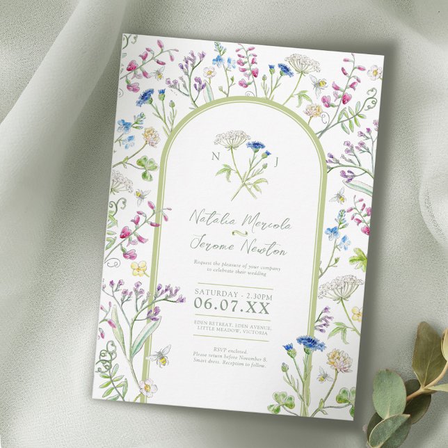 Wildflower colourful floral watercolor art wedding invitation (Creator Uploaded)