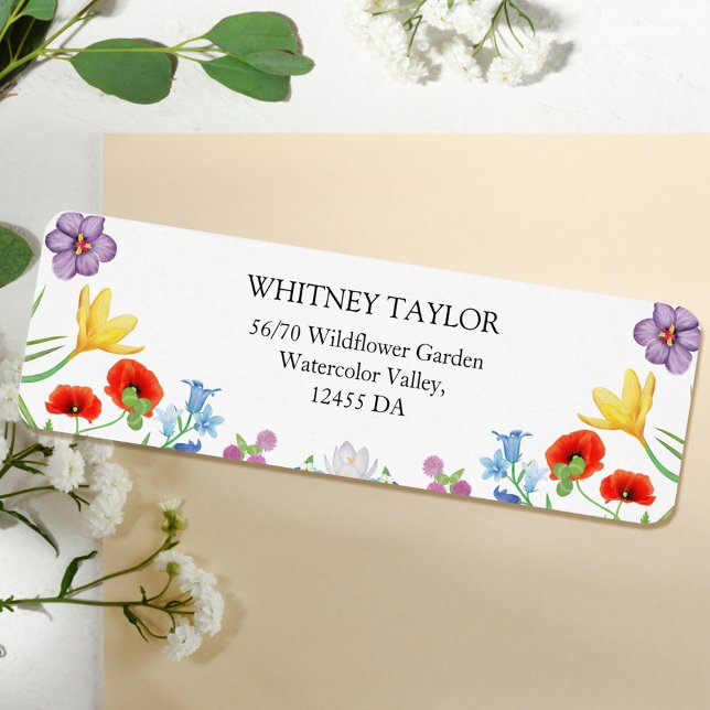 Wildflower Colourful Floral White Wedding Address (Wildflower Colorful Floral White Wedding Addres Label)