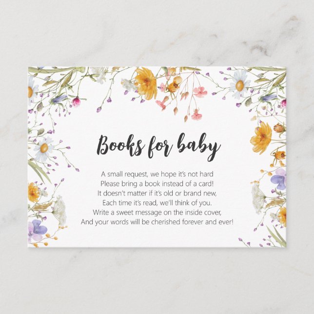 Wildflower colourful spring floral Books for Baby  Enclosure Card (Front)