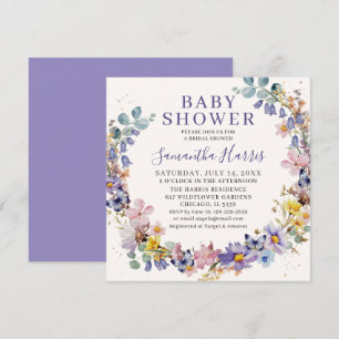Wildflower Colourful Watercolor Wreath Baby Shower Invitation