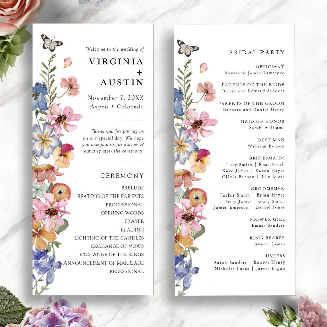 Wildflower Colourful Wedding Programme (Wildflower Colorful Watercolor Wedding Program by Painted Paperie
)