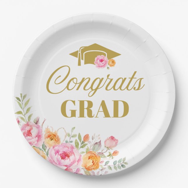 Wildflower Congrats Grad Plates Boho Warm Floral (Front)