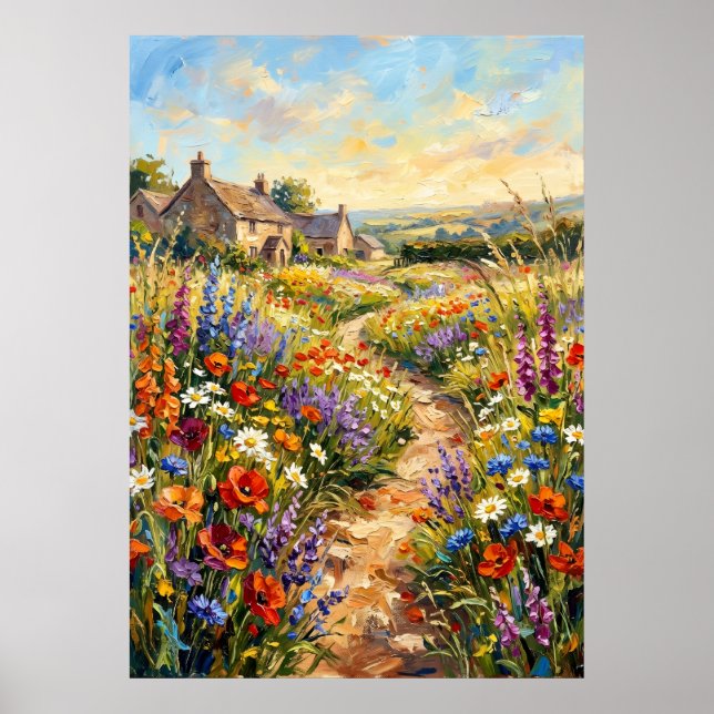 Wildflower Cottage Landscape Poster | Impressionis (Front)