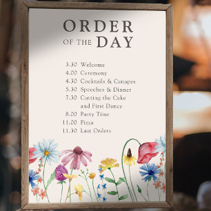 Wildflower Country Floral Wedding Order of the Day Poster