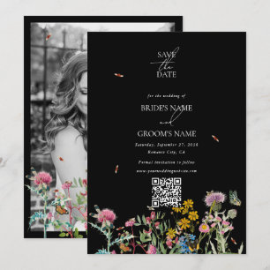 Wildflower Couple Photo Wedding Black Boho Save The Date