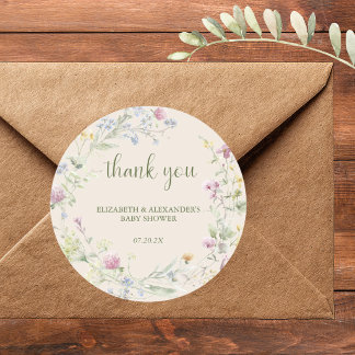 Wildflower Couples Baby Shower Classic Round Stick Sticker