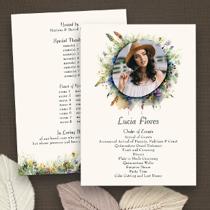 Wildflower Cowgirl Photo Rustic Floral Quinceanera Programme