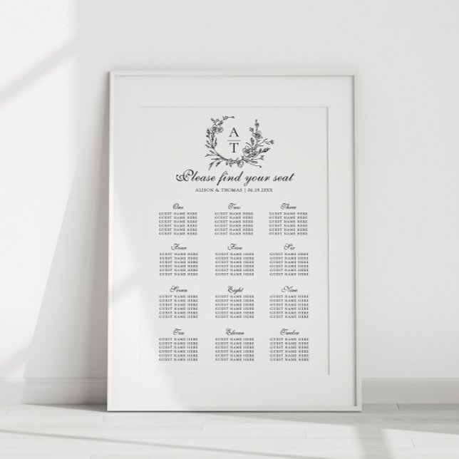 Wildflower Crest Wedding Seating Chart Poster (Creator Uploaded)