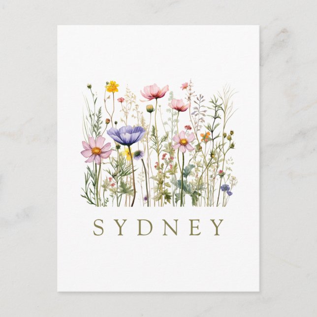 Wildflower Custom Name Holiday Postcard (Front)