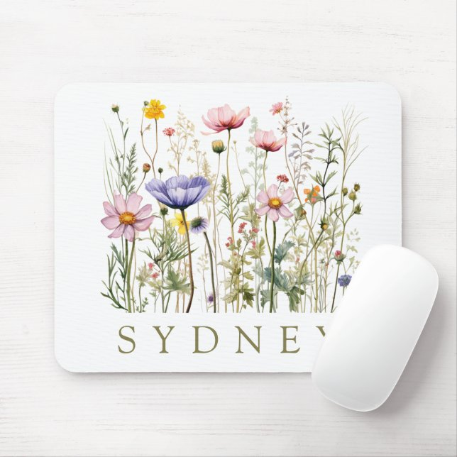 Wildflower Custom Name Mouse Pad (With Mouse)