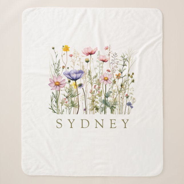 Wildflower Custom Name Sherpa Blanket (Front)