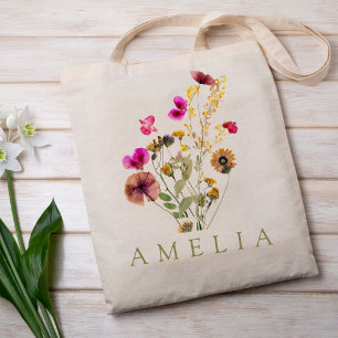 Wildflower Custom Name Tote Bag