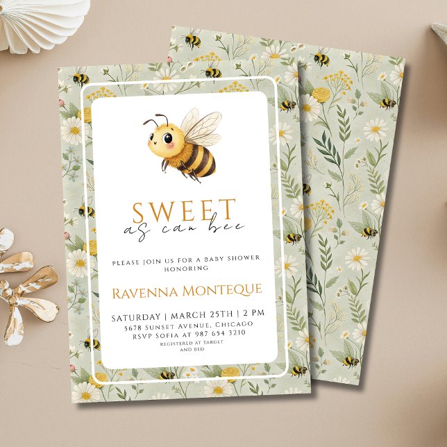 Wildflower Custom Sweet as can Bee Baby Shower Invitation (Creator Uploaded)