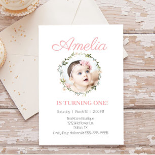Wildflower Dainty Pink Flower Photo Baby  Invitation