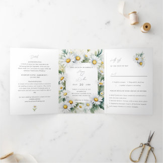 Wildflower daisies wedding Tri-Fold invitation