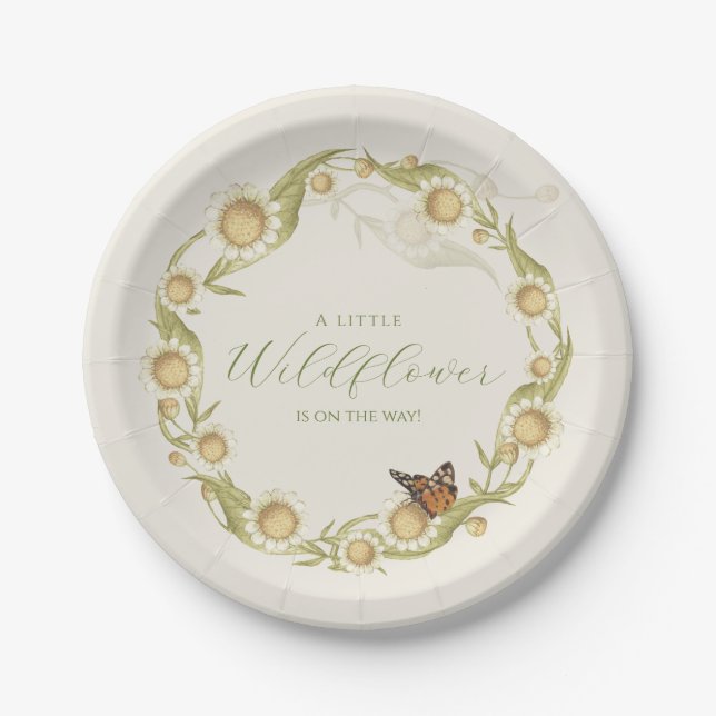 Wildflower Daisy Baby in Bloom Baby Shower Paper Plate (Front)