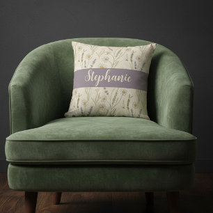 Wildflower Daisy Lavender Cottagecore Personalized Cushion