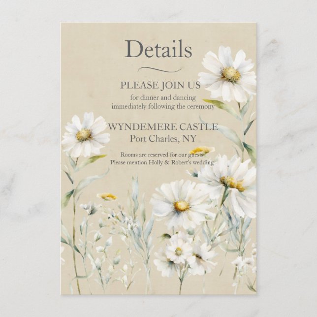 Wildflower Daisy Wedding QR Code  Enclosure Card (Front)