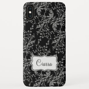 Wildflower damask black grey name Case-Mate iPhone case