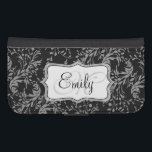 Wildflower damask black white cell flap wallet<br><div class="desc">Stylish modern wildflower damask patterned graphic cell phone flap wallet case. Customise the with your name and one monogram initial,  currently reads Emily M. Original pattern and design by Sarah Trett.</div>
