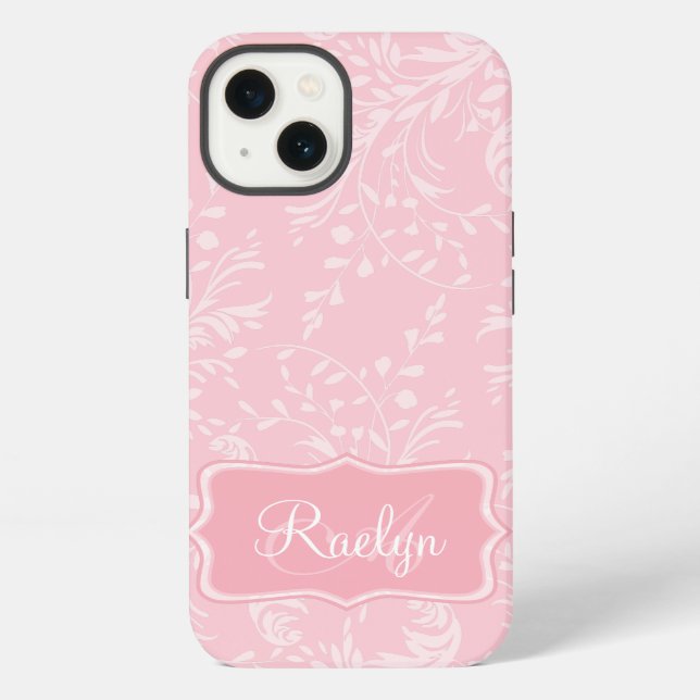 Wildflower damask patterned pink name  iPhone case (Back)