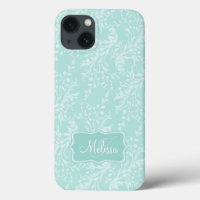 Wildflower damask patterned teal name ipad case