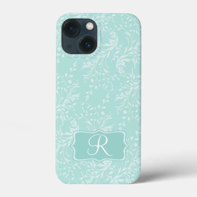 Wildflower damask teal monogram ipad case (Back)
