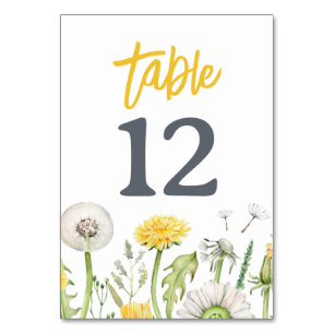 Wildflower Dandelion Garden Wedding Table Number