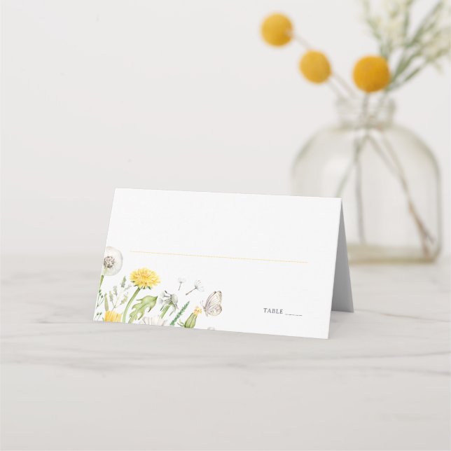 Wildflower Danelion Garden Wedding Place Card (Front)