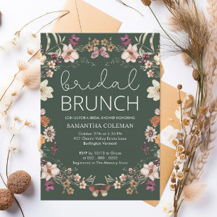 Wildflower Dark Green Bridal Brunch Bridal Shower Invitation