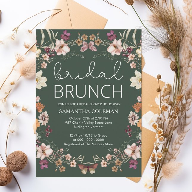 Wildflower Dark Green Bridal Brunch Bridal Shower Invitation (Creator Uploaded)