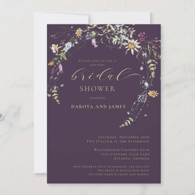 Wildflower Deep Plum Couples Bridal Shower  Invitation (Front)
