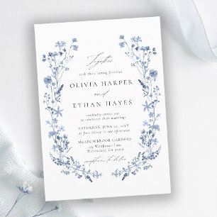 Wildflower Delicate Blue Whimsical Elegant Wedding Invitation