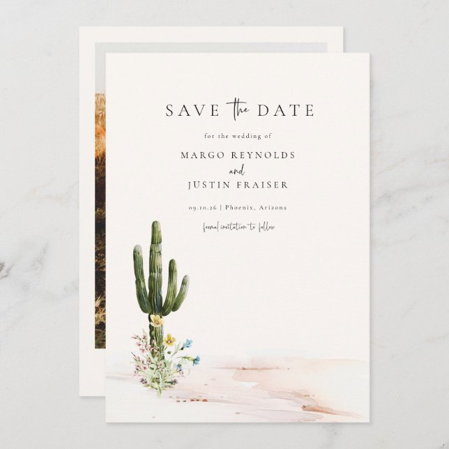 Wildflower Desert Wedding Photo Save The Date Invitation (Front/Back)