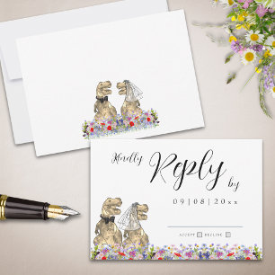Wildflower Dinosaur Theme Wedding Reply RSVP Card